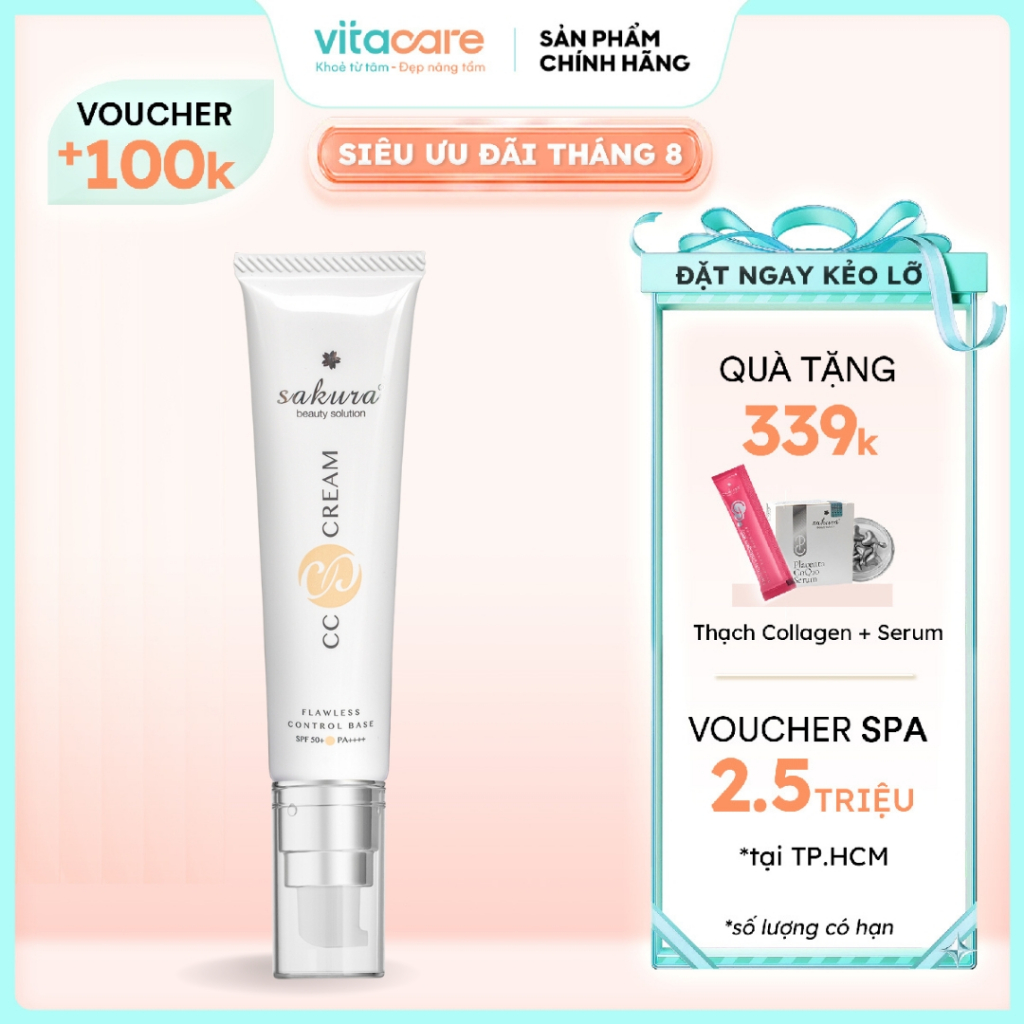 Kem chống nắng trang điểm Sakura CC Cream Flawless Control SPF 50 - Kem trang điểm chống nắng Nhật Bản