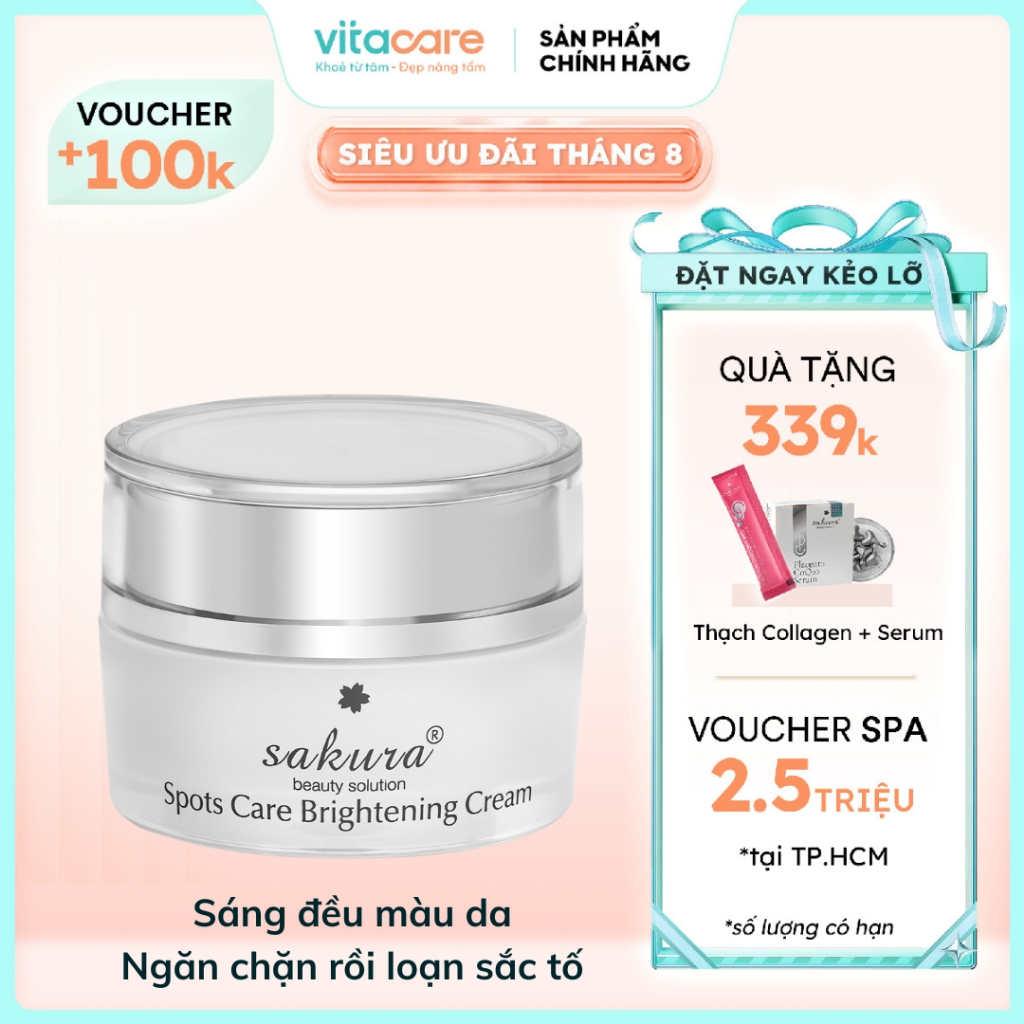 Kem trắng da mặt, ngăn ngừa sạm nám, chống lão hóa da Sakura Spots Care Brightening Cream