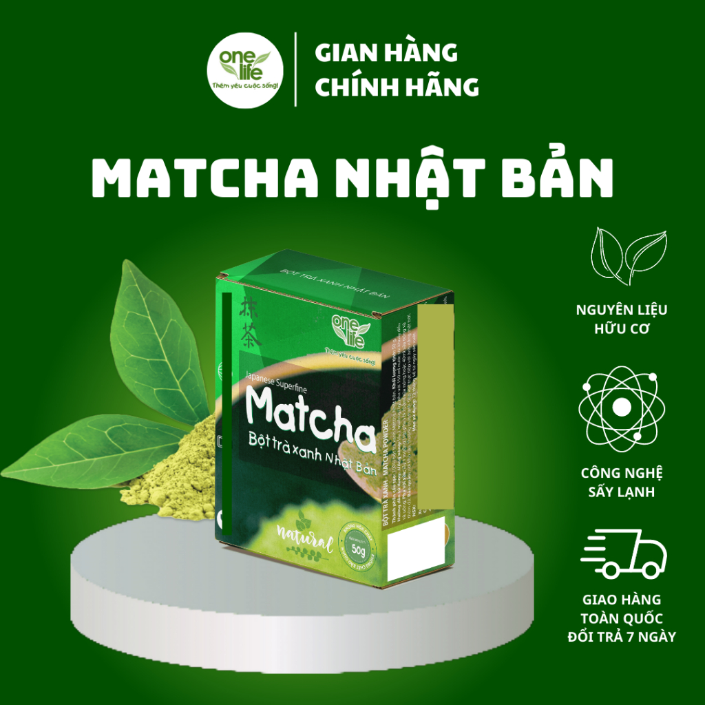 Hộp 50gr Bột Matcha Trà Xanh Nhật Bản ONELIFE 100% nguyên chất, hòa tan uống liền, giảm cân, không đường