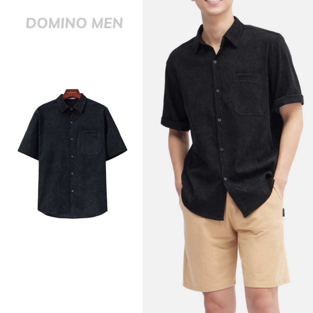 Áo sơ mi cộc tay nhung tăm nam nữ DOMINO chất liệu nhung tăm cao cấp from dáng trẻ trung basic