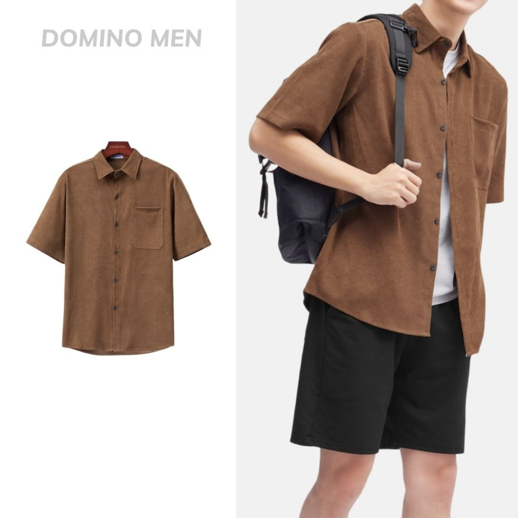Áo sơ mi cộc tay nhung tăm nam nữ DOMINO chất liệu nhung tăm cao cấp from dáng trẻ trung basic