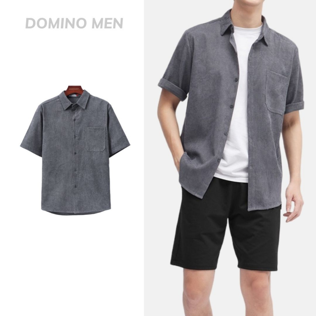 Áo sơ mi cộc tay nhung tăm nam nữ DOMINO chất liệu nhung tăm cao cấp from dáng trẻ trung basic