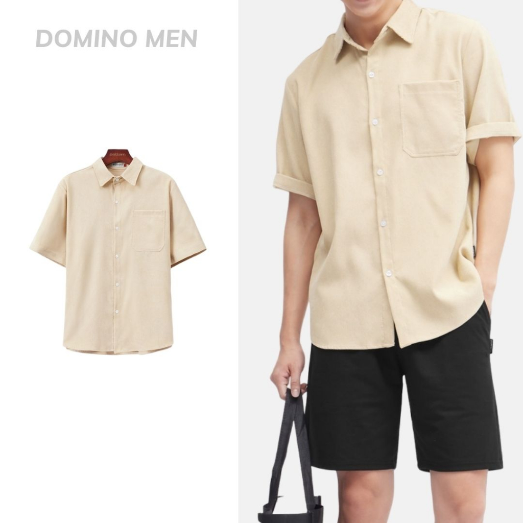 Áo sơ mi cộc tay nhung tăm nam nữ DOMINO chất liệu nhung tăm cao cấp from dáng trẻ trung basic