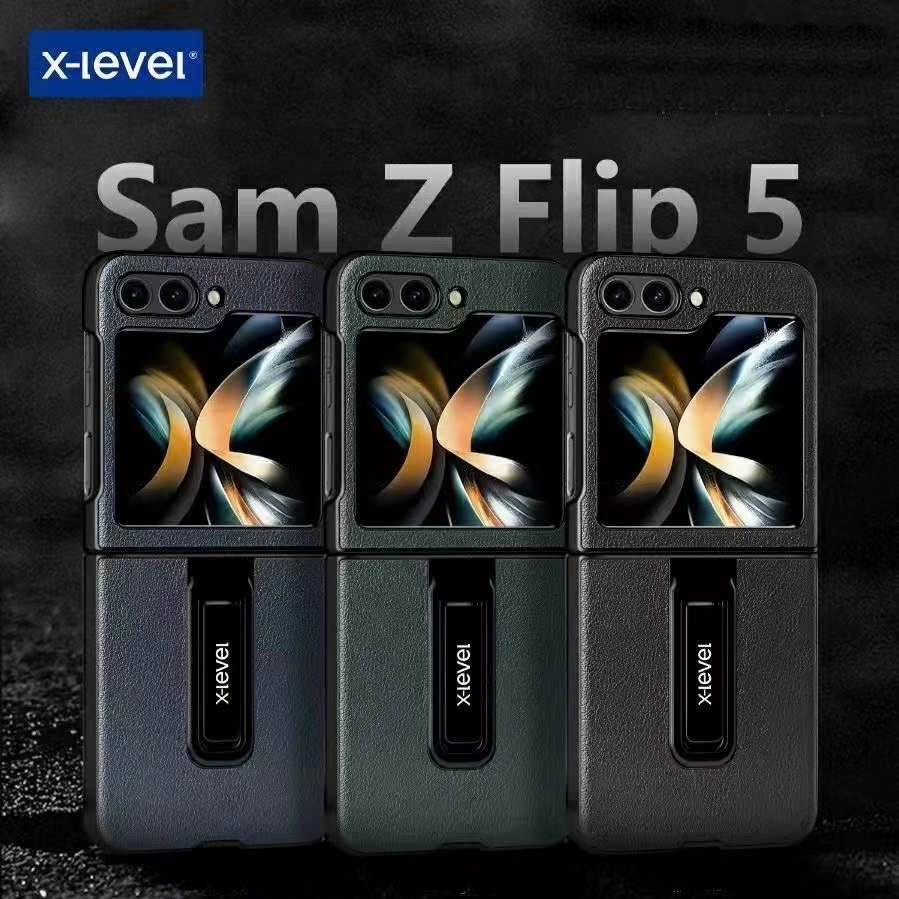 Ốp Lưng da kèm kệ đỡ cho Samsung Galaxy Z Flip 5 Thương hiệu : X Level chính hãng X-Level Leather Ca