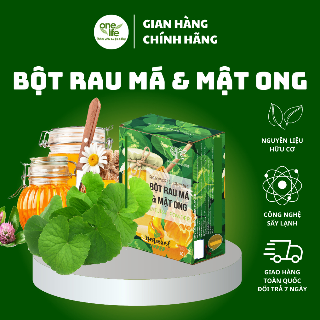 Hộp 50gr Bột Rau má mật ong OneLife hòa tan nguyên chất, giảm cân, không đường