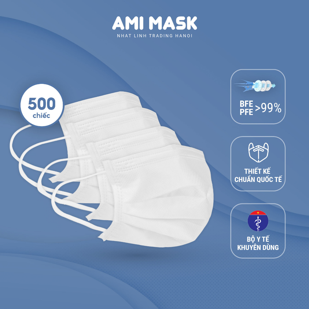 [300-500 chiếc] Khẩu trang y tế AMI Medical Mask 4 lớp kiểu dáng gấp nếp kháng khuẩn
