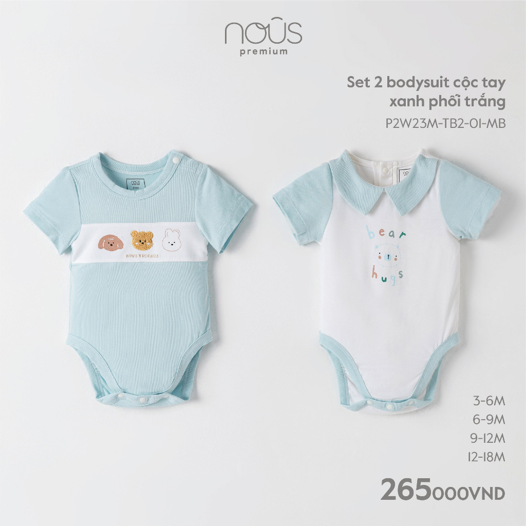 Set 2 bộ bodysuit Nous cộc tay phối nhiều màu in họa tiết mềm mại dành cho bé từ 3-6 tháng đến 12-18 tháng