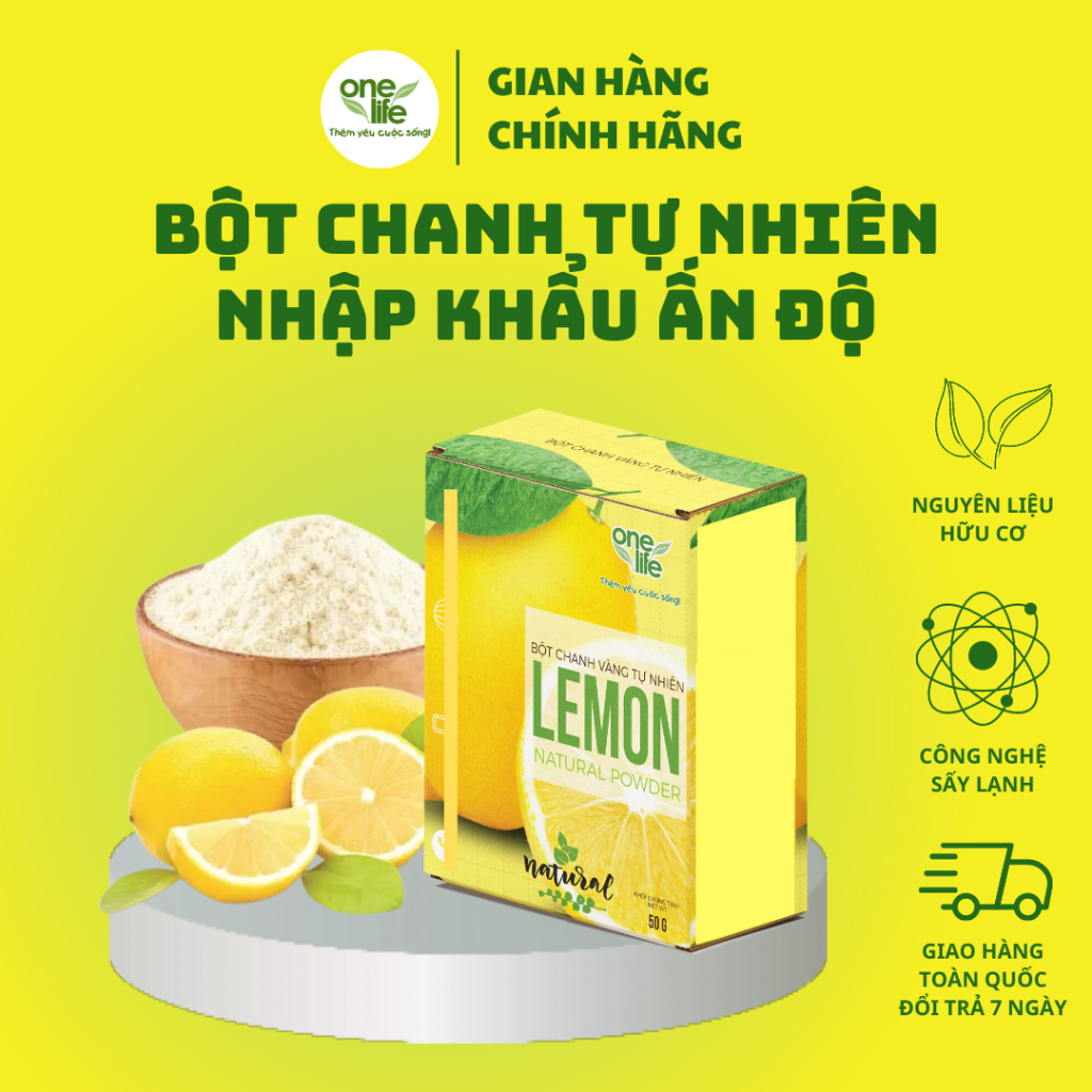 [Mua nhiều giảm giá] Hộp 50gr Bột Chanh Vàng Tự Nhiên ONELIFE (Nhập khẩu Ấn Độ) nguyên chất, giảm cân, không đường