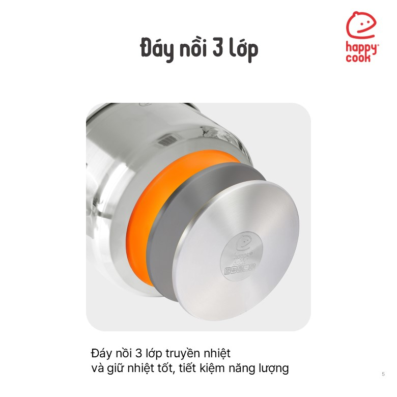 Nồi Inox Cao Cấp 3 Đáy Nắp Kiếng Happy Cook Delux 16cm N16-DLGP