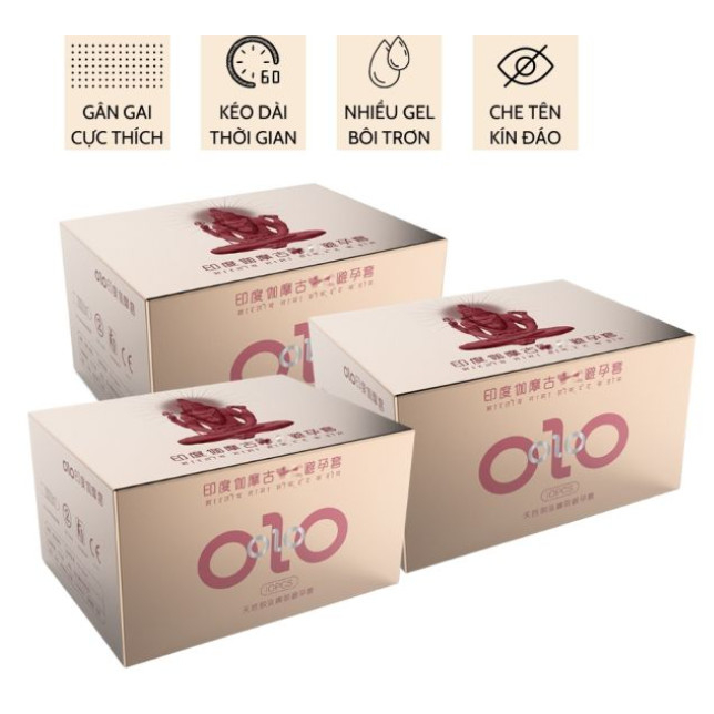Bao cao su gai OLO hường, gân li ti, siêu mỏng, nhiều gel bôi trơn hộp 10 bcs