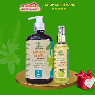 (Chính hãng) Combo Dầu gội bưởi giảm rụng tóc và serum tinh dầu vỏ bưởi kích mọc tóc AmeGreen Premium