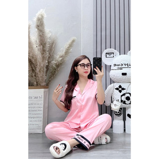 Đồ bộ nữ ANH MỸ pijama chất liệu lụa xước tay ngắn quần dài XUOCDAI-08