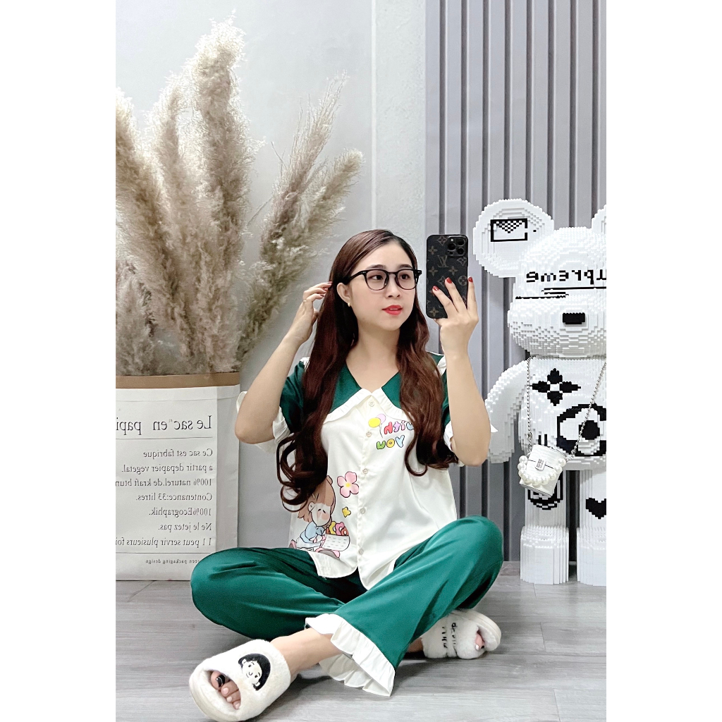 Đồ bộ nữ ANH MỸ pijama chất liệu lụa latin cao cấp tay ngắn quần dài LTD-02