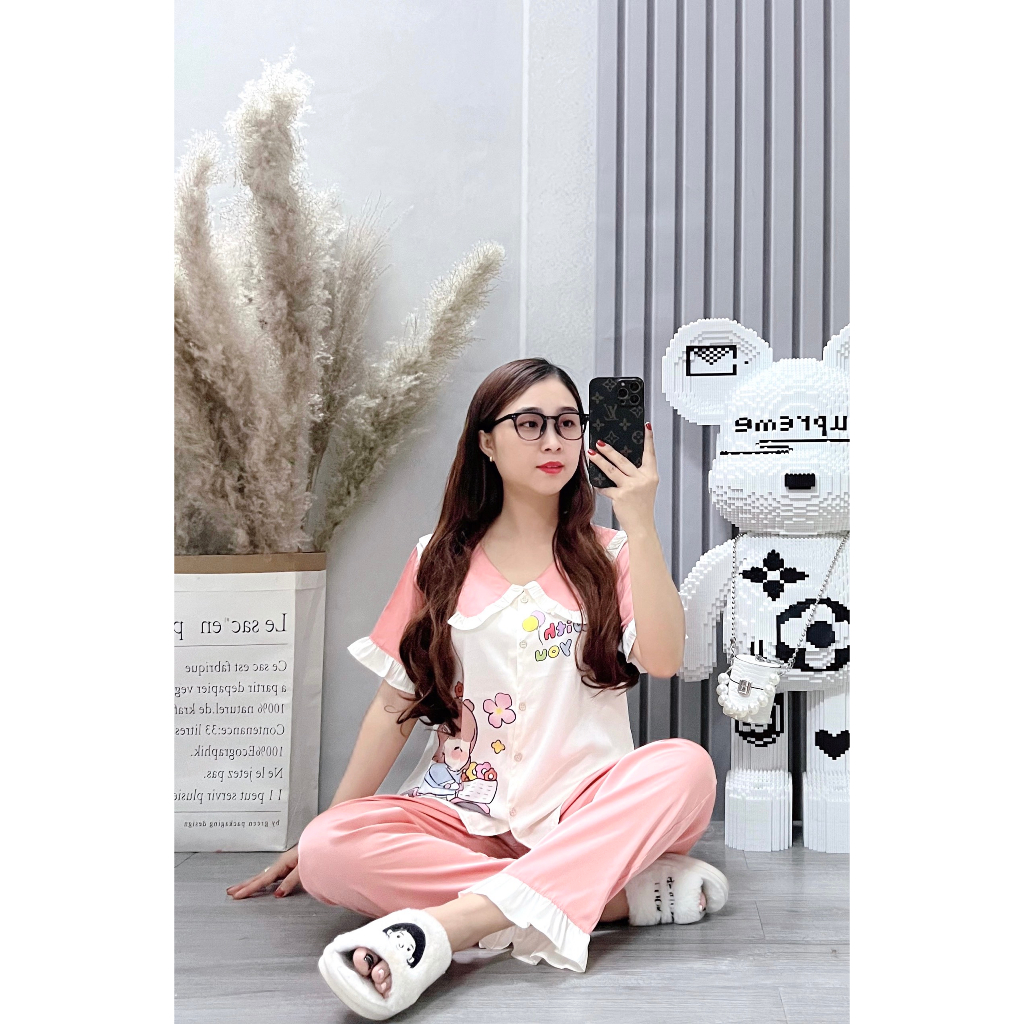 Đồ bộ nữ ANH MỸ pijama chất liệu lụa latin cao cấp tay ngắn quần dài LTD-02