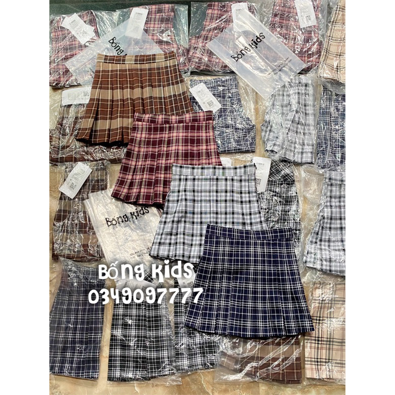 Chân Váy Bé Gái Xếp Ly Kẻ Ô Séc Bên Chìm GÊ