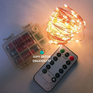 Đèn Đom Đóm 10M 100LED Dùng Pin Tiểu 2A Kèm REMOTE điều khiển Từ Xa ( đèn fairy light ) Trang Trí Tiệc Cưới, Sinh Nhật