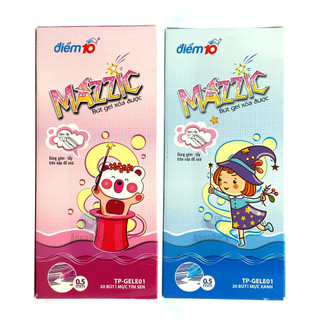 Hộp 20 cây bút viết gel nước xoá được thiên long điểm 10 mazzic tp-gele01 0.5mm mực xanh / tím dễ thương