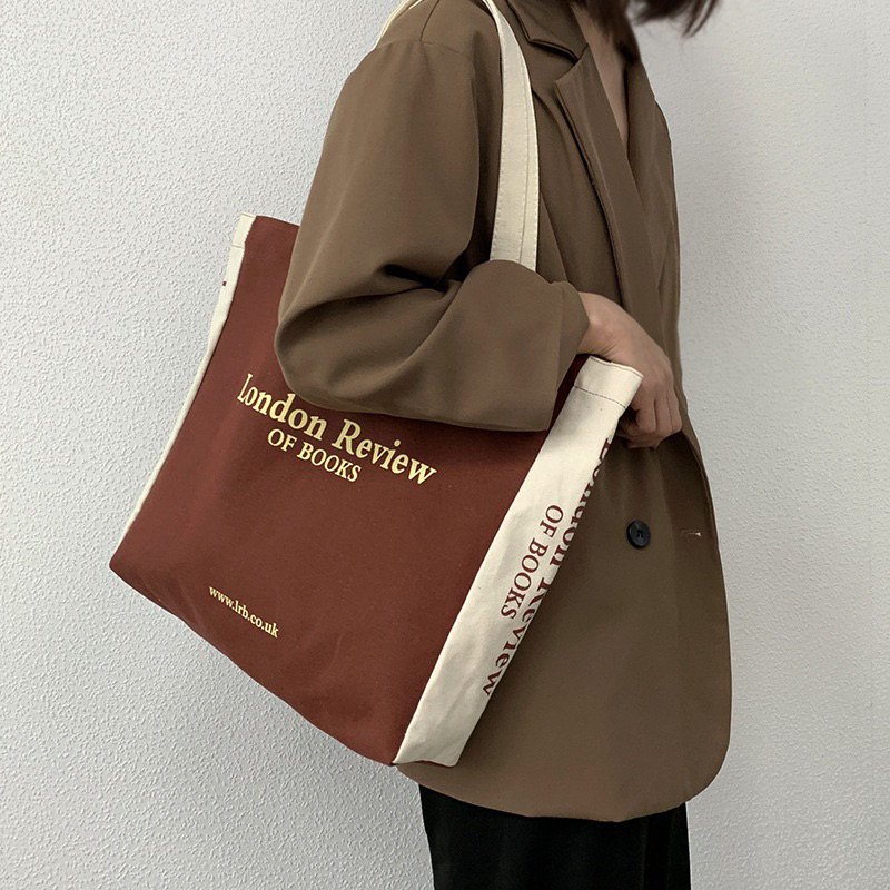 Túi tote vải LONDON REVIEWS đeo vai đi học Vintage Style 2023