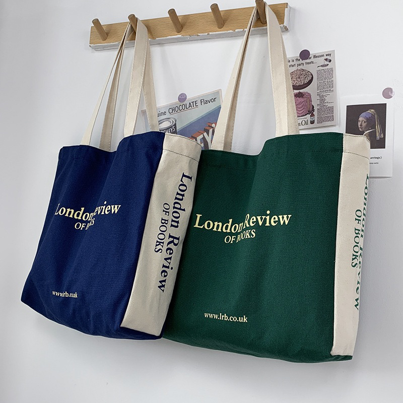 Túi tote vải LONDON REVIEWS đeo vai đi học Vintage Style 2023