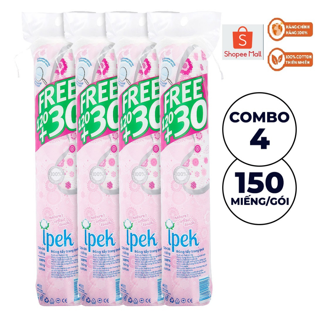 Combo 4 gói bông tẩy trang Ipek 150 miếng