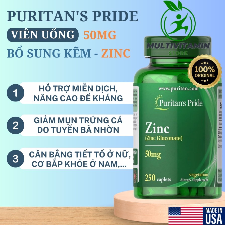 Multivitamin Store - Viên Uống Bổ Sung Kẽm Puritan’s Pride Zinc 50mg