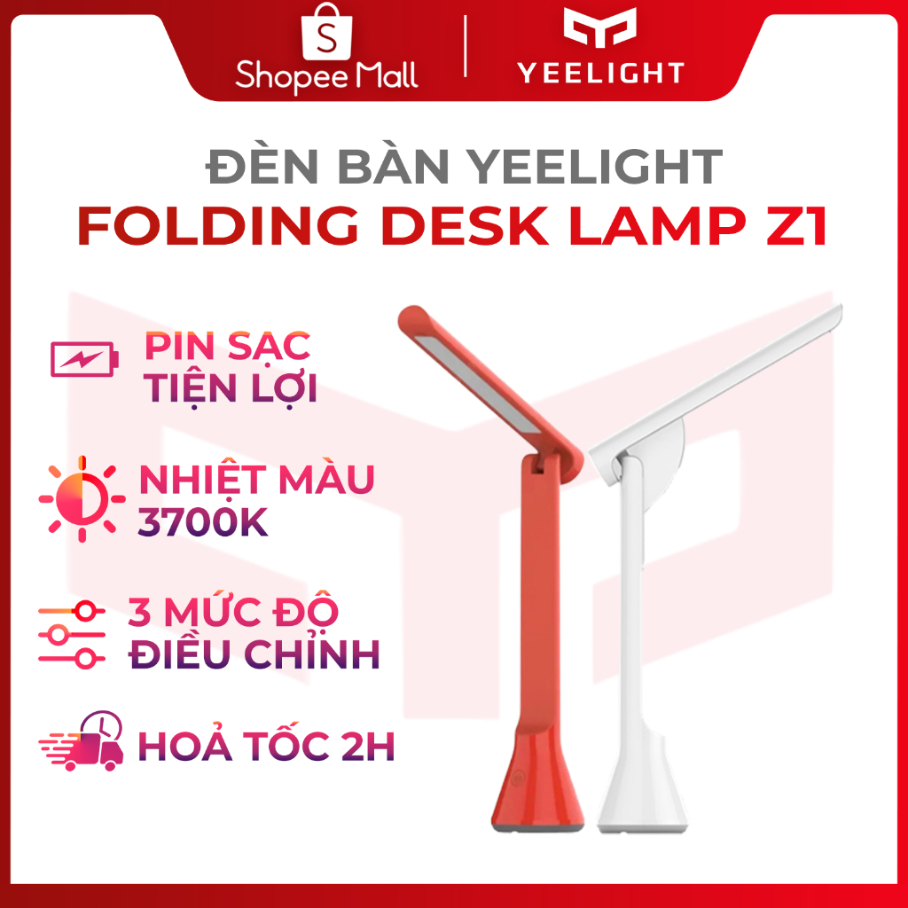 Đèn bàn tích điện Yeelight Z1 dung lượng pin lên đến 1800mah, phù hợp văn phòng, bàn làm việc - Hàng chính hãng