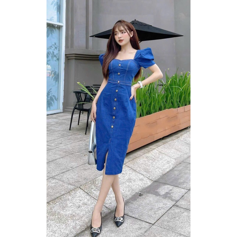 Đầm body jean 2 màu ( nhạt, đậm)