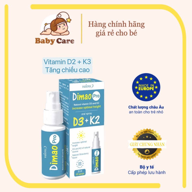 Dimao Pro vitamin d3 k2 tăng chiều cao cho trẻ nhập khẩu Châu Âu chai25ml