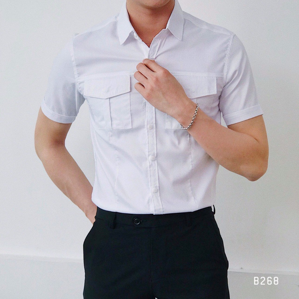 Áo Sơ Mi Nam Ngắn Tay Phối Túi Hộp Thời Trang