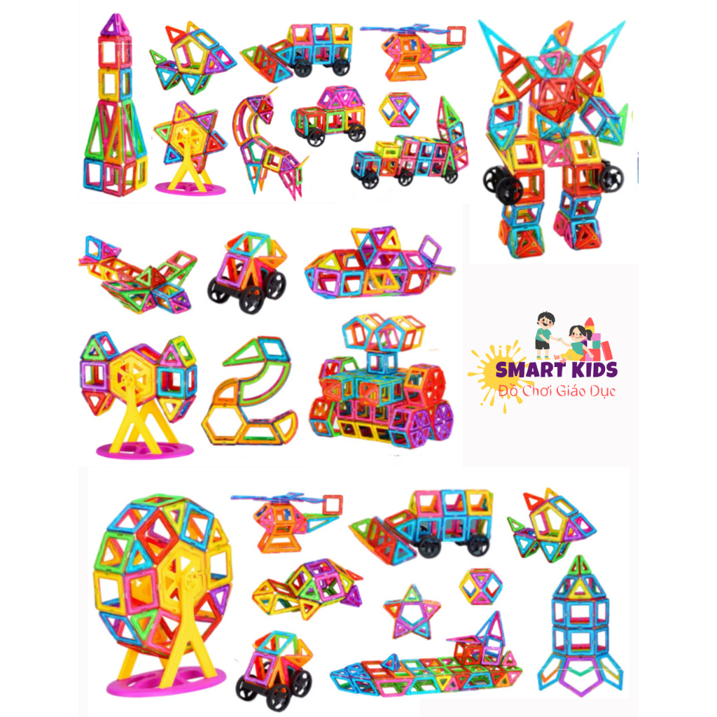 Đồ Chơi Xếp Hình Lắp Ghép Nam Châm Cỡ Lớn, 42/60/72/84 chi tiết TẶNG QUÀ - Đồ Chơi Montessori An Toàn, Đồ Chơi Sáng Tạo