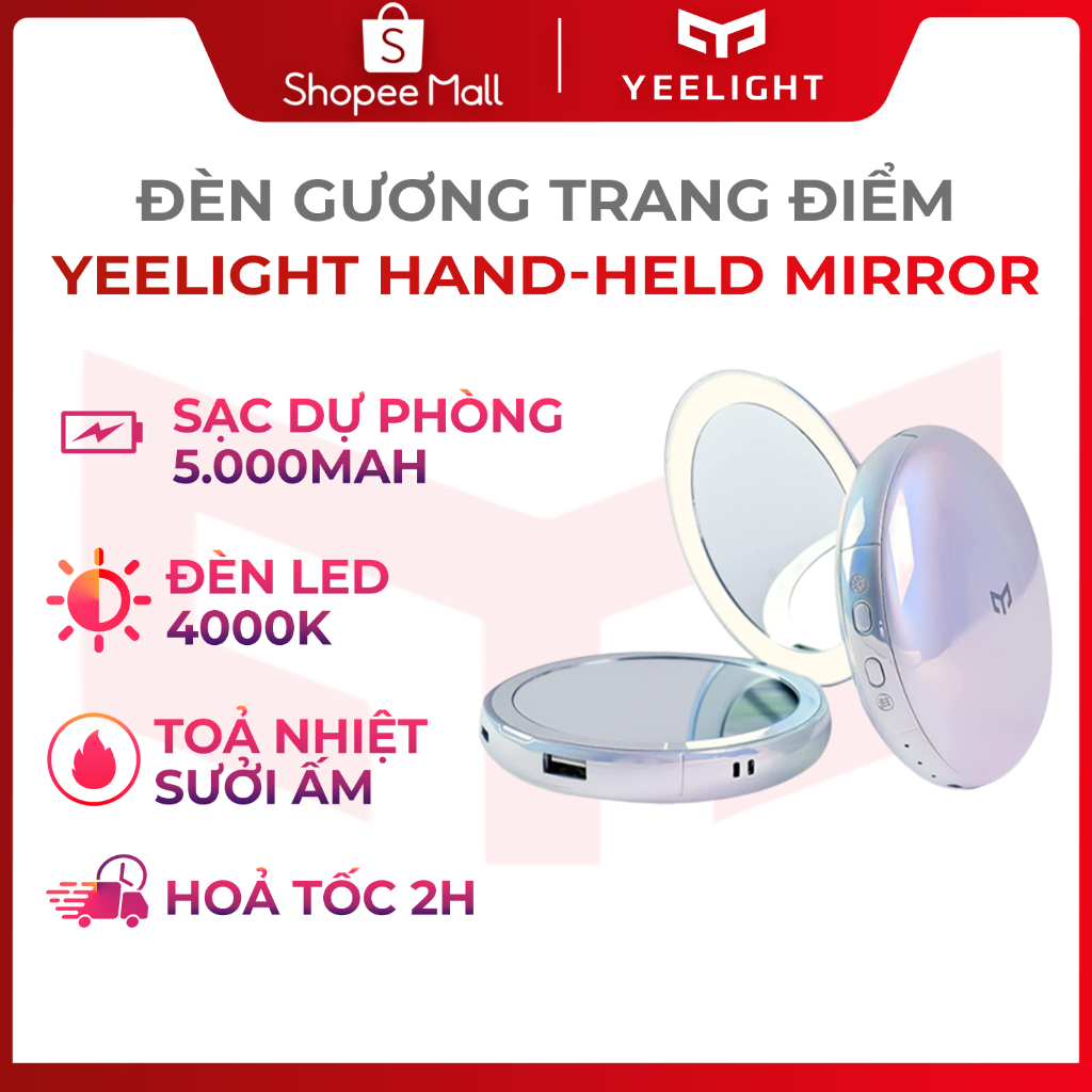 Đèn gương trang điểm 4 in 1 Yeelight Hand-held Makeup Mirror C20, kiêm sạc dự phòng 5000mAh, nhiệt màu 4000K