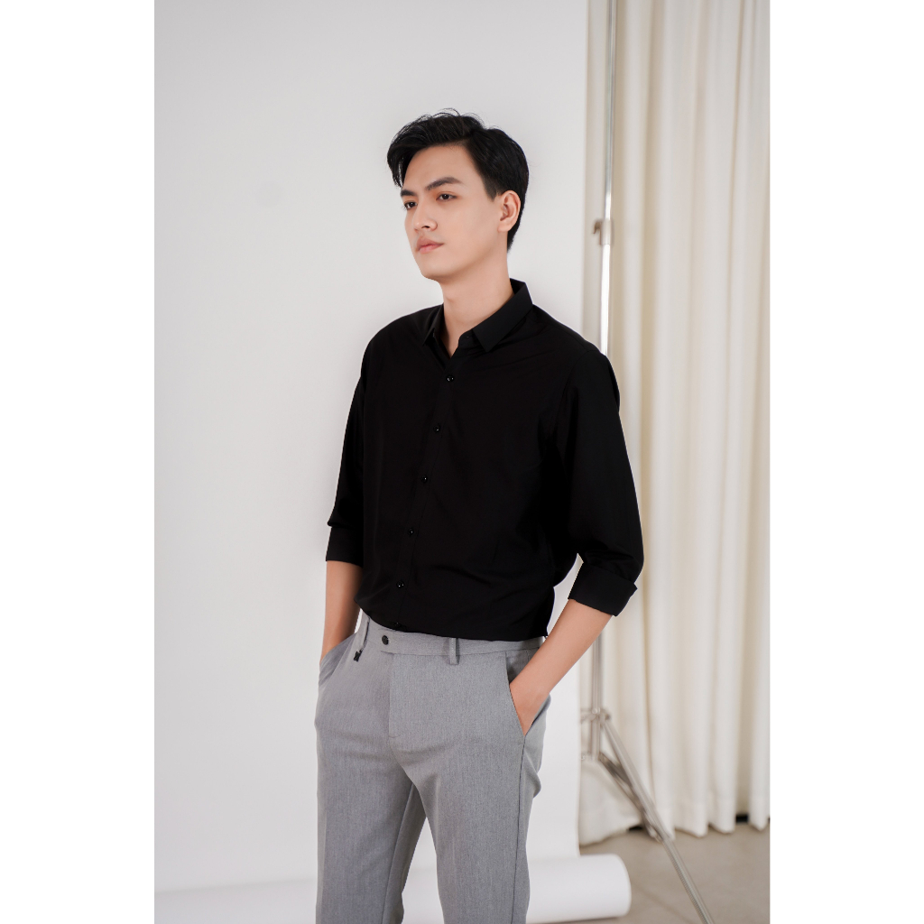 ( MAZZOLA SHOP ) Áo Sơ Mi Nam Đen Trơn Mazzola Vải Đẹp