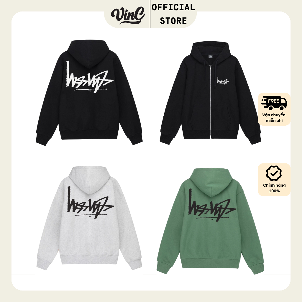 Áo Hoodie Zip Stussy Flipped - AUTHENTIC 100% - PICK TRỰC TIẾP USA