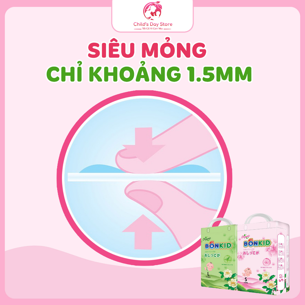 Bỉm dán/quần BonKid Organic hữu cơ size S62,L52,M56,XL48,XXL46,XXXL42 - Childs Day