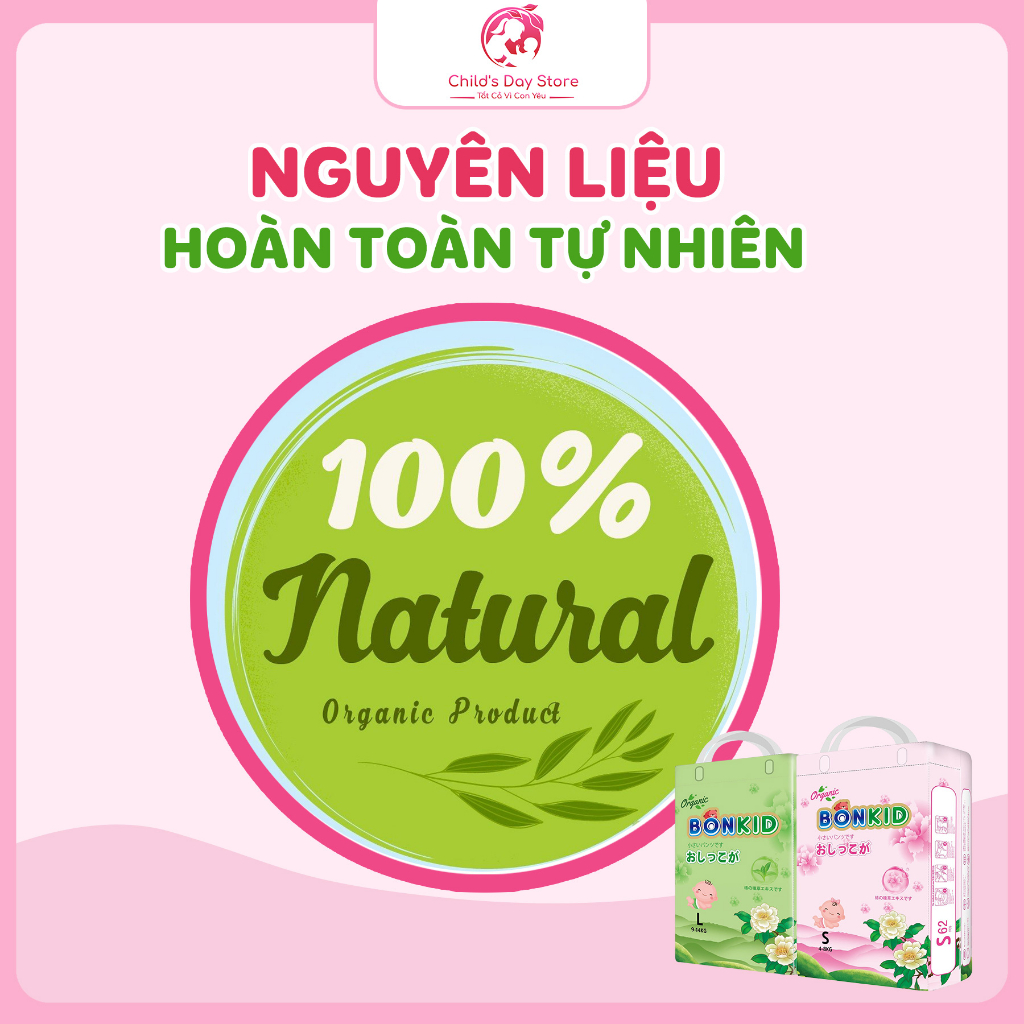 Bỉm dán/quần BonKid Organic hữu cơ size S62,L52,M56,XL48,XXL46,XXXL42 - Childs Day