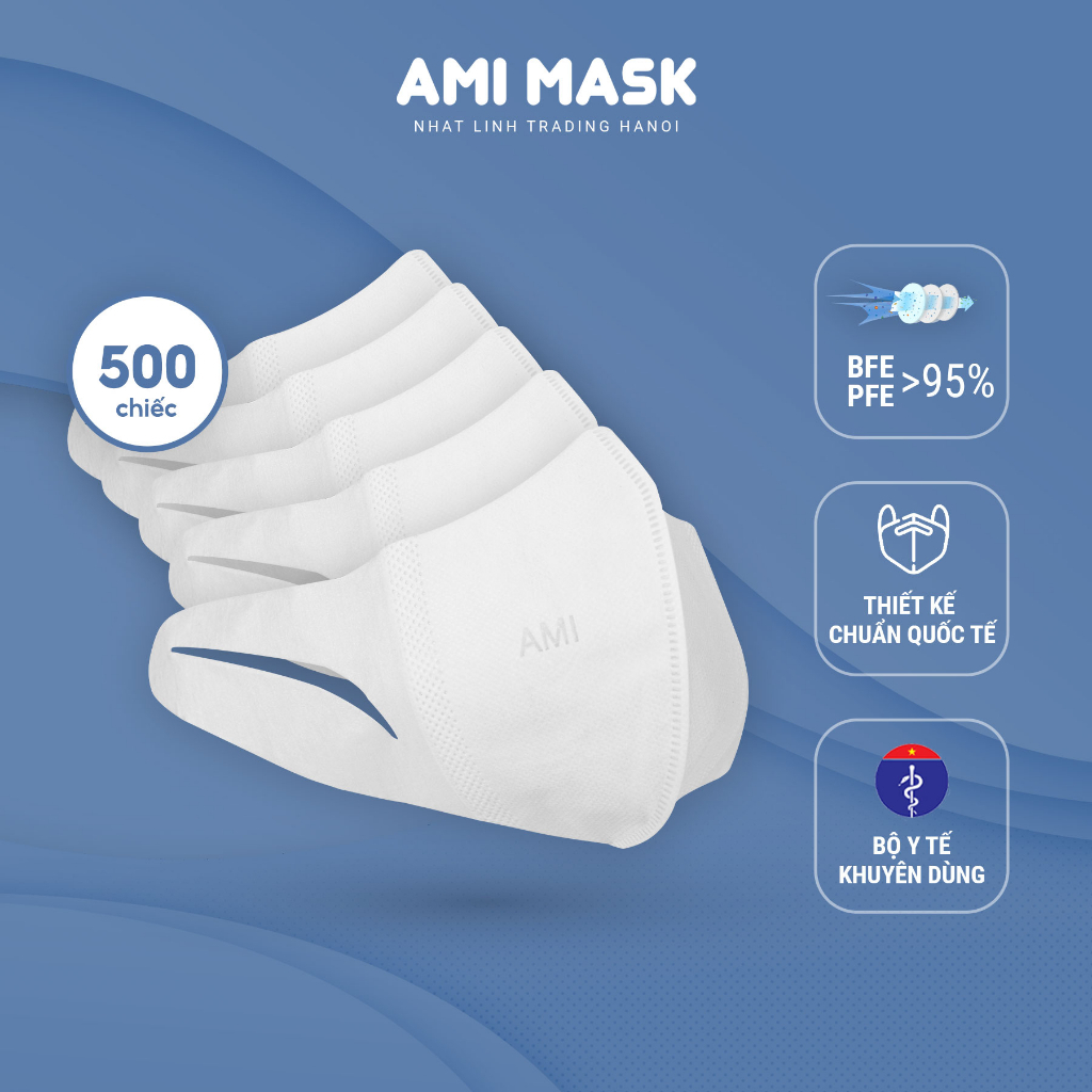 [300-500 chiếc] Khẩu trang y tế AMI 3D Mask 3 lớp kiểu dáng 3D kháng khuẩn
