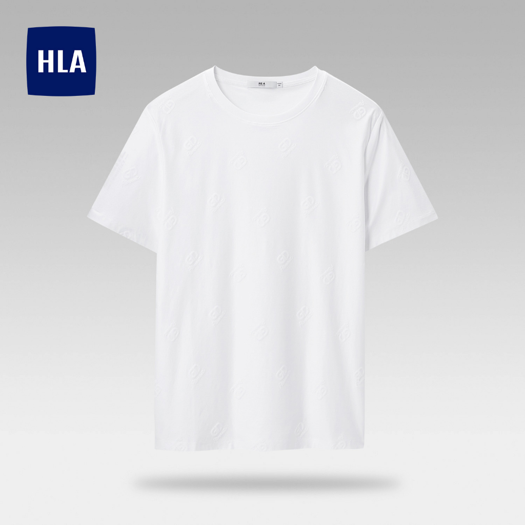 HLA - Áo thun nam ngắn tay thêu chìm chữ mềm mịn co giãn cao cấp Letter embroidery soft & elastic T-shirt