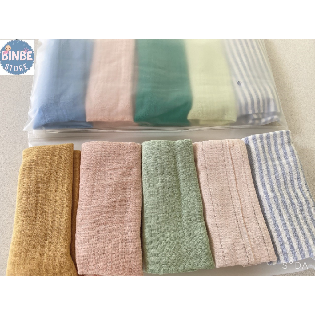Khăn xô cho bé, set 5 khăn sữa organic 4 lớp cho bé Binbestore