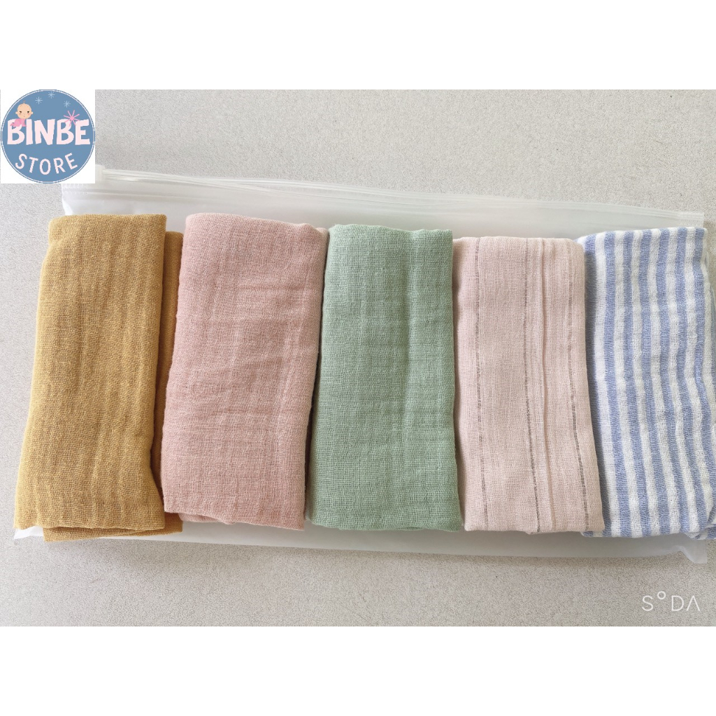 Khăn xô cho bé, set 5 khăn sữa organic 4 lớp cho bé Binbestore