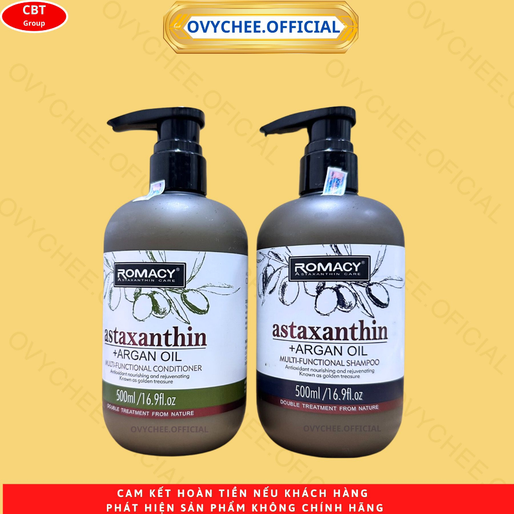 ComBo Dầu Gội Xả Dưỡng Sinh ROMACY ASTAXANTHIN ARGAN OIL 500ml Phục Hồi Chống Lão Hóa Tóc Và Da Đầu Siêu Mềm Mượt
