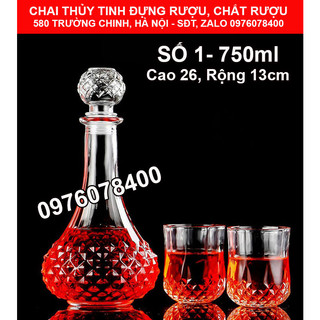 [ THANH LÝ DỌN KHO ] Vỏ Chai Thủy Tinh Đựng Rượu 750ml, Bình Ngâm Rượu Dáng Pha Lê Sang Trọng, CTT-01