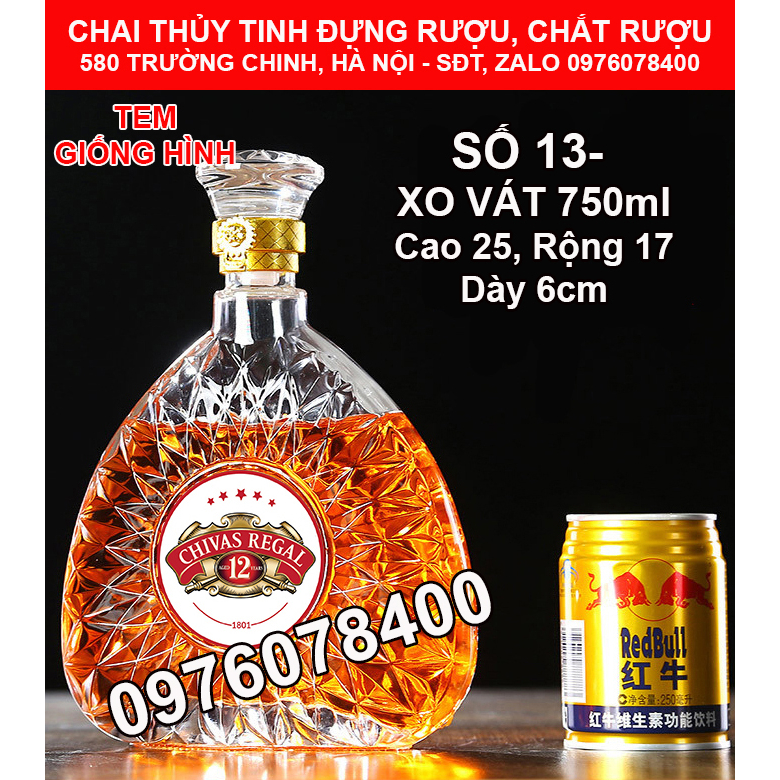 [ THANH LÝ DỌN KHO ] Vỏ Chai Thủy Tinh XO Đựng Rượu 750ml, Bình Ngâm Rượu XO Tam Giác, CTT-13