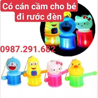 Sỉ lồng đèn trung thu, đèn lồng lò xo cầu vồng phát sáng, có cán cầm, tặng kèm pin