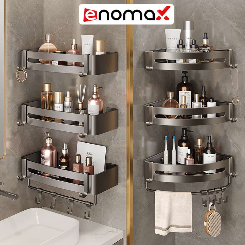 Kệ góc nhà tắm Enomax dán tường bằng keo hoặc ốc vít