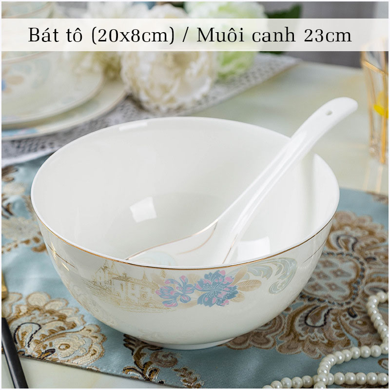 Bộ bát ăn cơm SỨ XƯƠNG Giang Tây cao cấp 58 chi tiết - Bộ chén ăn cơm sang trọng, tinh tế. Mã GS76