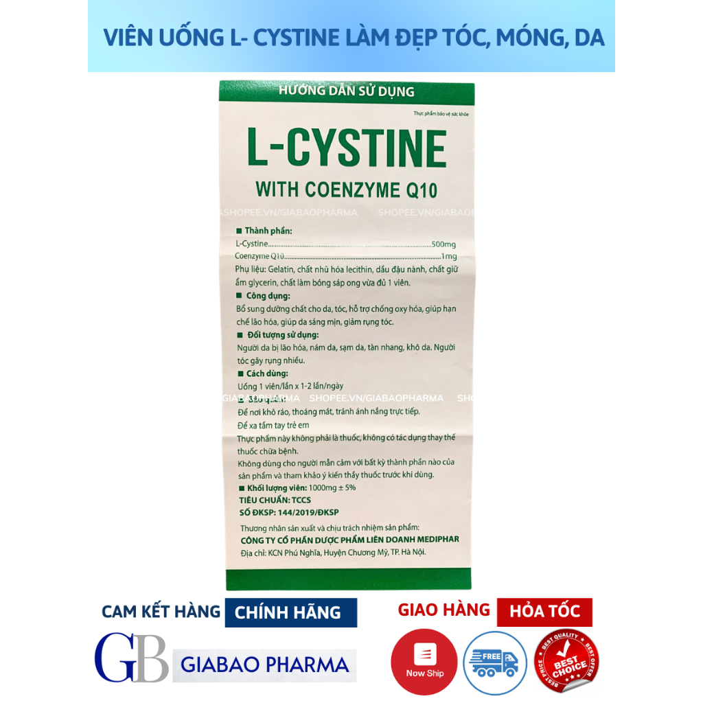 COMBO L cystine 500mg + Vitamin C DHC hỗ trợ trắng da và giảm rụng tóc, giảm mụn (L cystine 60; Vit C gói 30 ngày)