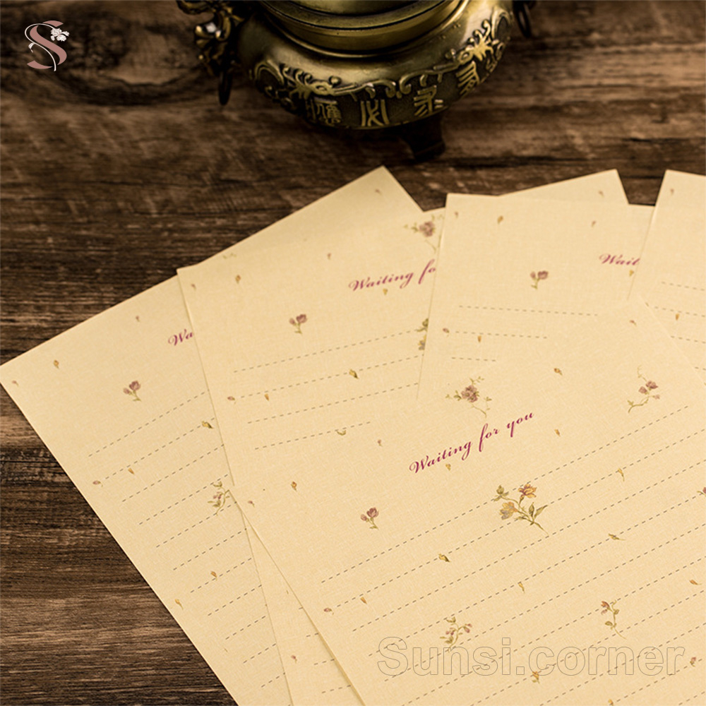 Set 10 Giấy Viết Thư Họa Tiết Hoa Nhí Phong Cách Cổ Điển Vintage