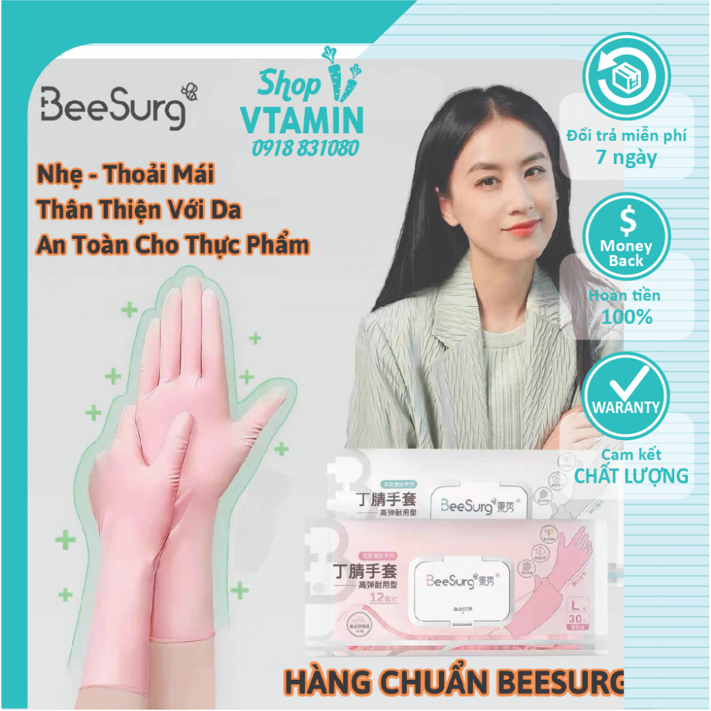 Găng Tay Cao Su Nhà Bếp BeeSurg, Hộp 15 Đôi Găng Tay Rửa Bát Bằng Cao Su Cao Cấp NBR Siêu Dai, Siêu Bền