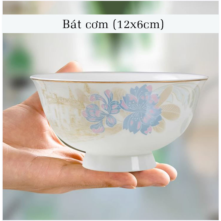 Bộ bát ăn cơm SỨ XƯƠNG Giang Tây cao cấp 58 chi tiết - Bộ chén ăn cơm sang trọng, tinh tế. Mã GS76