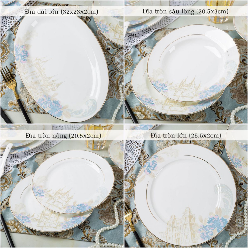 Bộ bát ăn cơm SỨ XƯƠNG Giang Tây cao cấp 58 chi tiết - Bộ chén ăn cơm sang trọng, tinh tế. Mã GS76